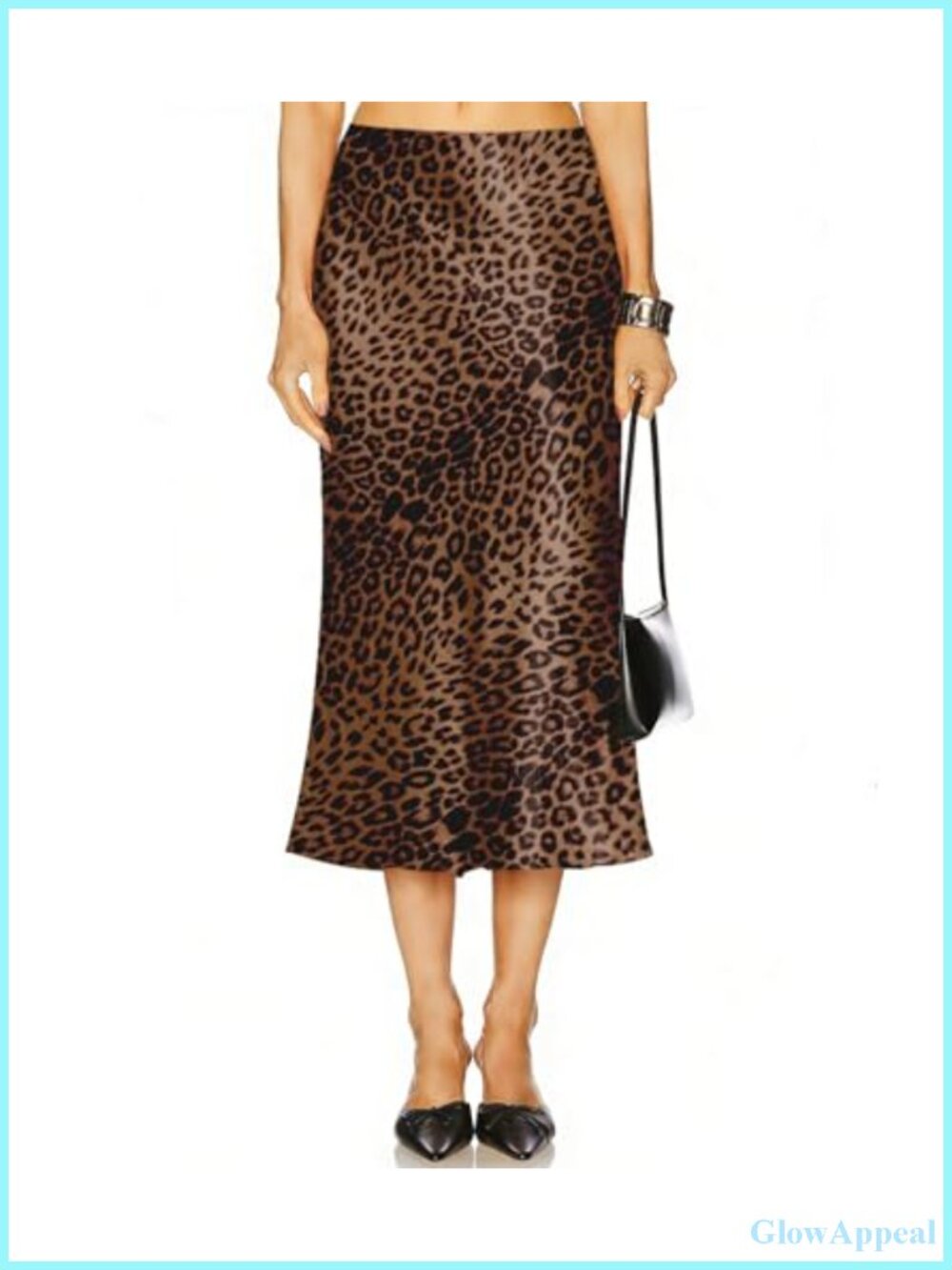 Satin Midi Skirt High Waisted A-Line Flowy Silk Blend